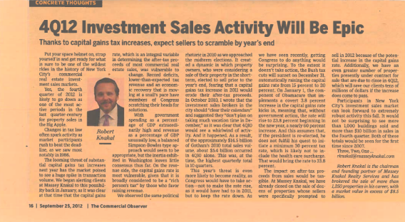 4Q12 Investment Sales Activity will be Epic