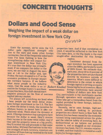 Dollars and Good Sense Weighing the Impact of a Weak Dollar on Foreign Investment in New York City