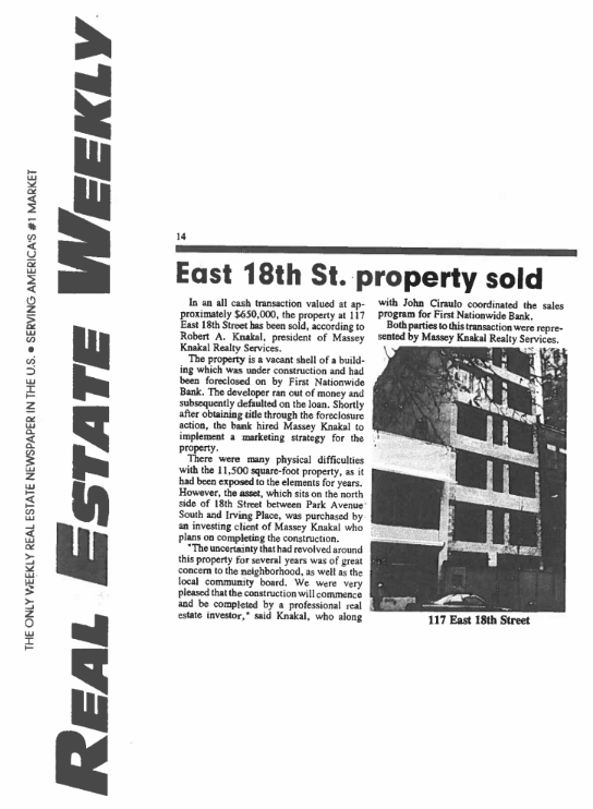 real estate weekly east 18th st property sold