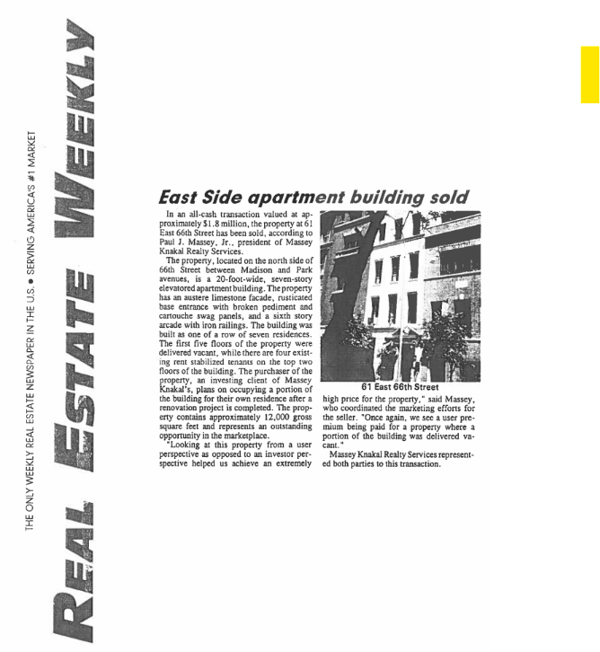 real estate weekly east side apartment building sold