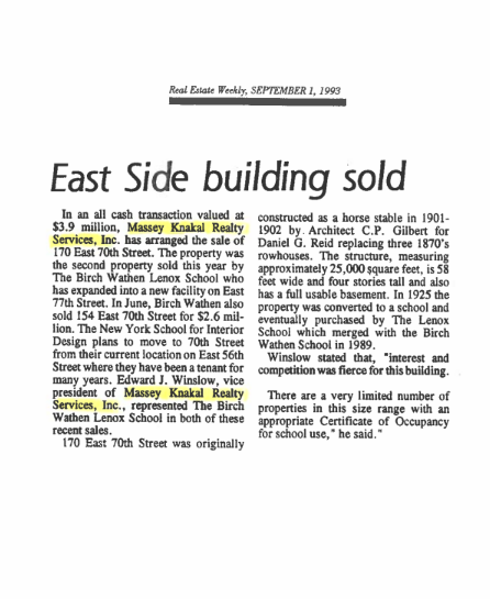 real estate weekly east side building sold september 1 1993