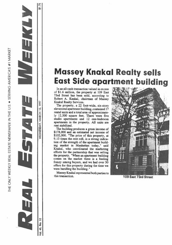 real estate weekly massey knakal realty sells east side apartment building