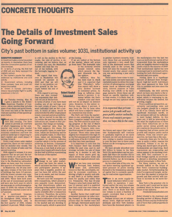 the details of investment sales going forward