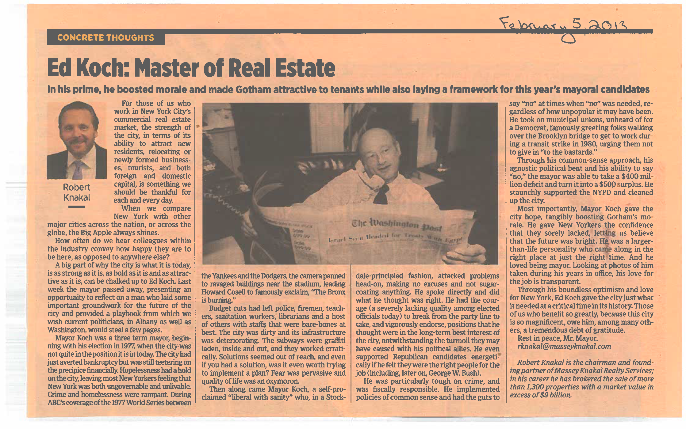 Concrete Thoughts - Ed Koch - Master of Real Estate - Feb 5 2013