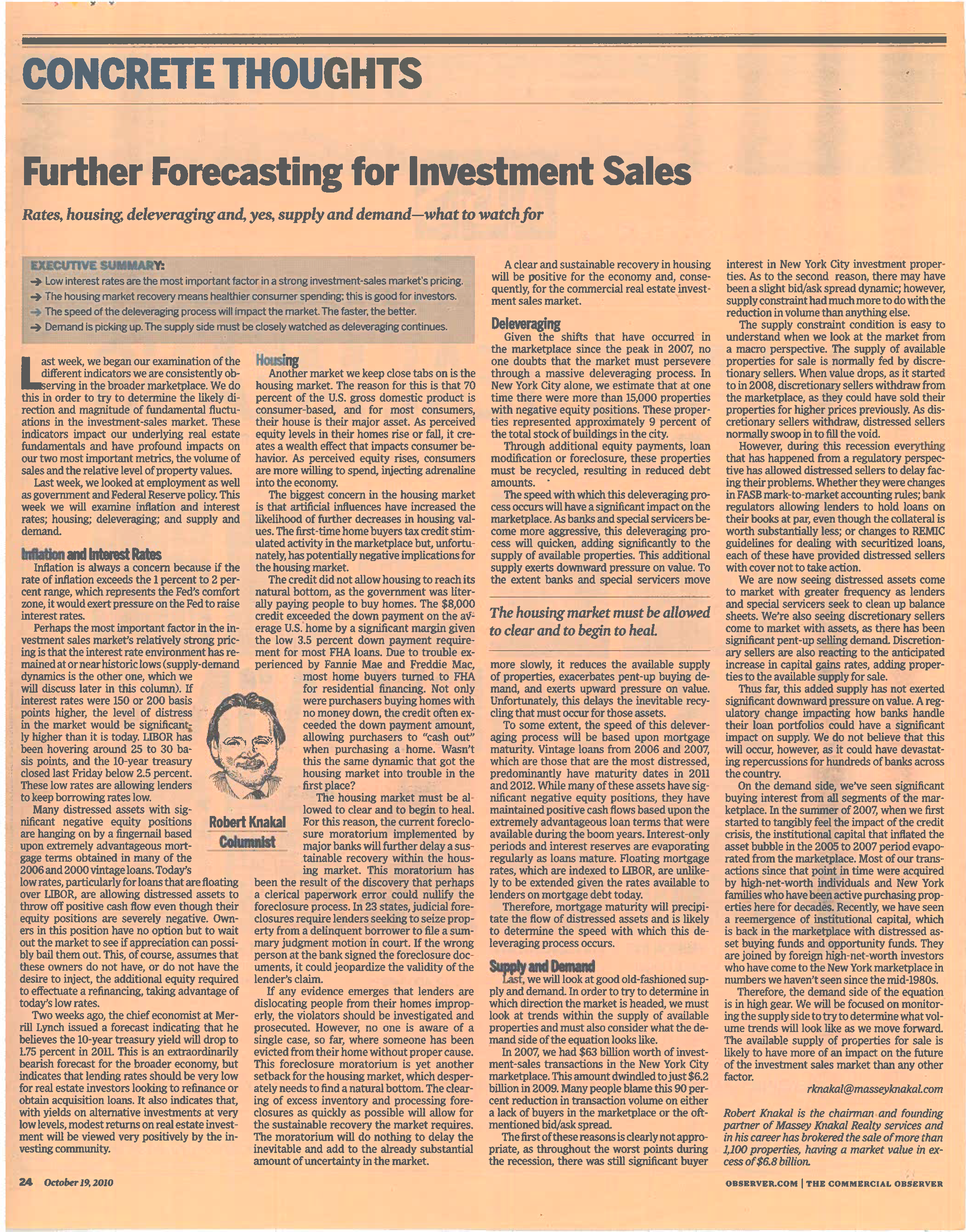 Concrete Thoughts - Further Forecasting for Investment Sales - Oct 19 2010