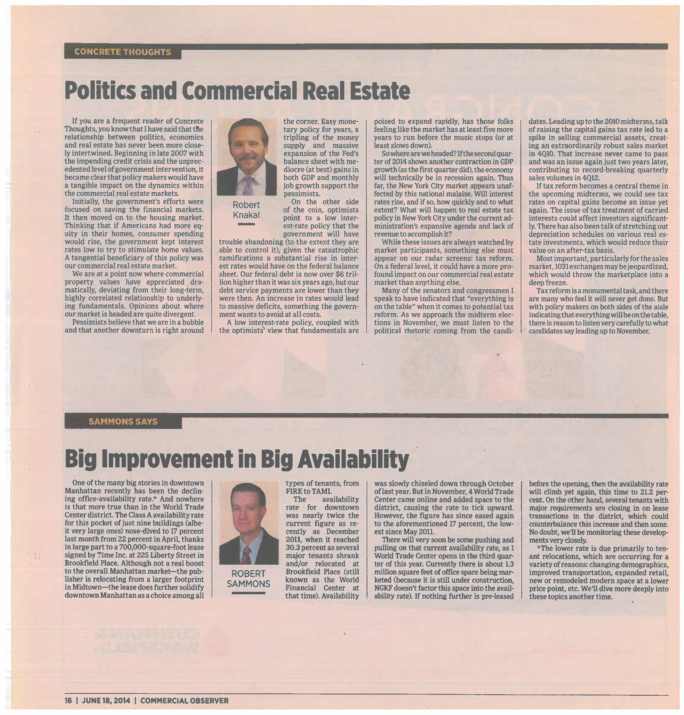 Concrete Thoughts - Politics and Commercial Real Estate - June 18 2014