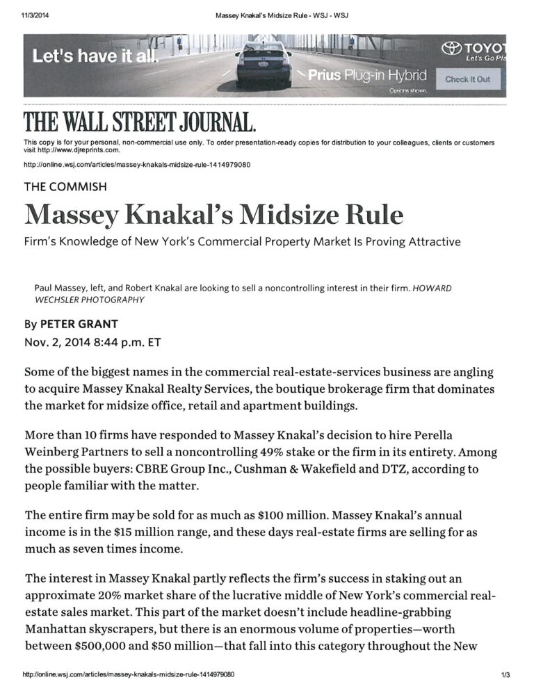Massey Knakal's Midsize Rule, Wall Street Journal_Page_1
