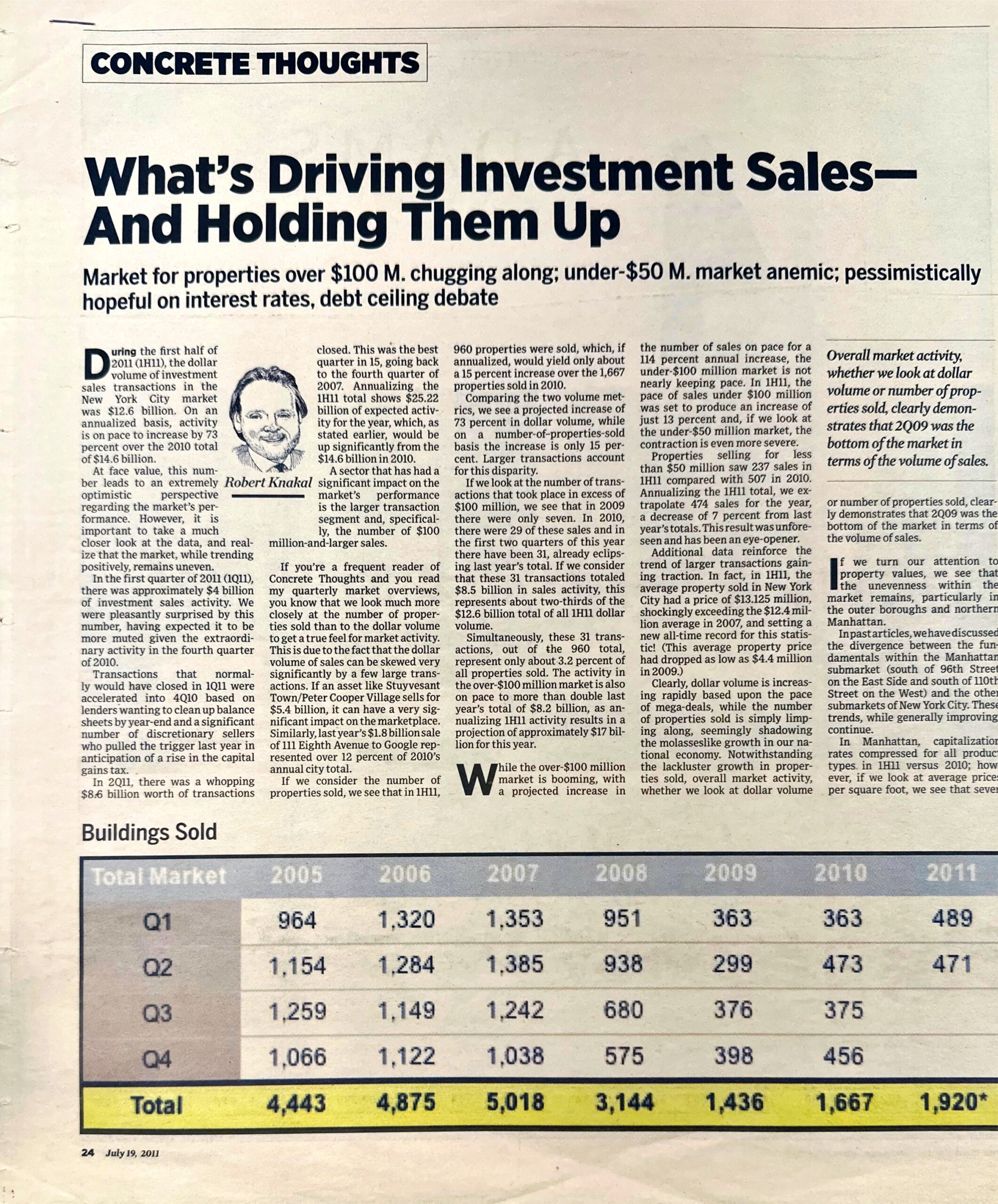 7-19 Whats Driving Investment Sales And Holding Them Up - July 19 2011