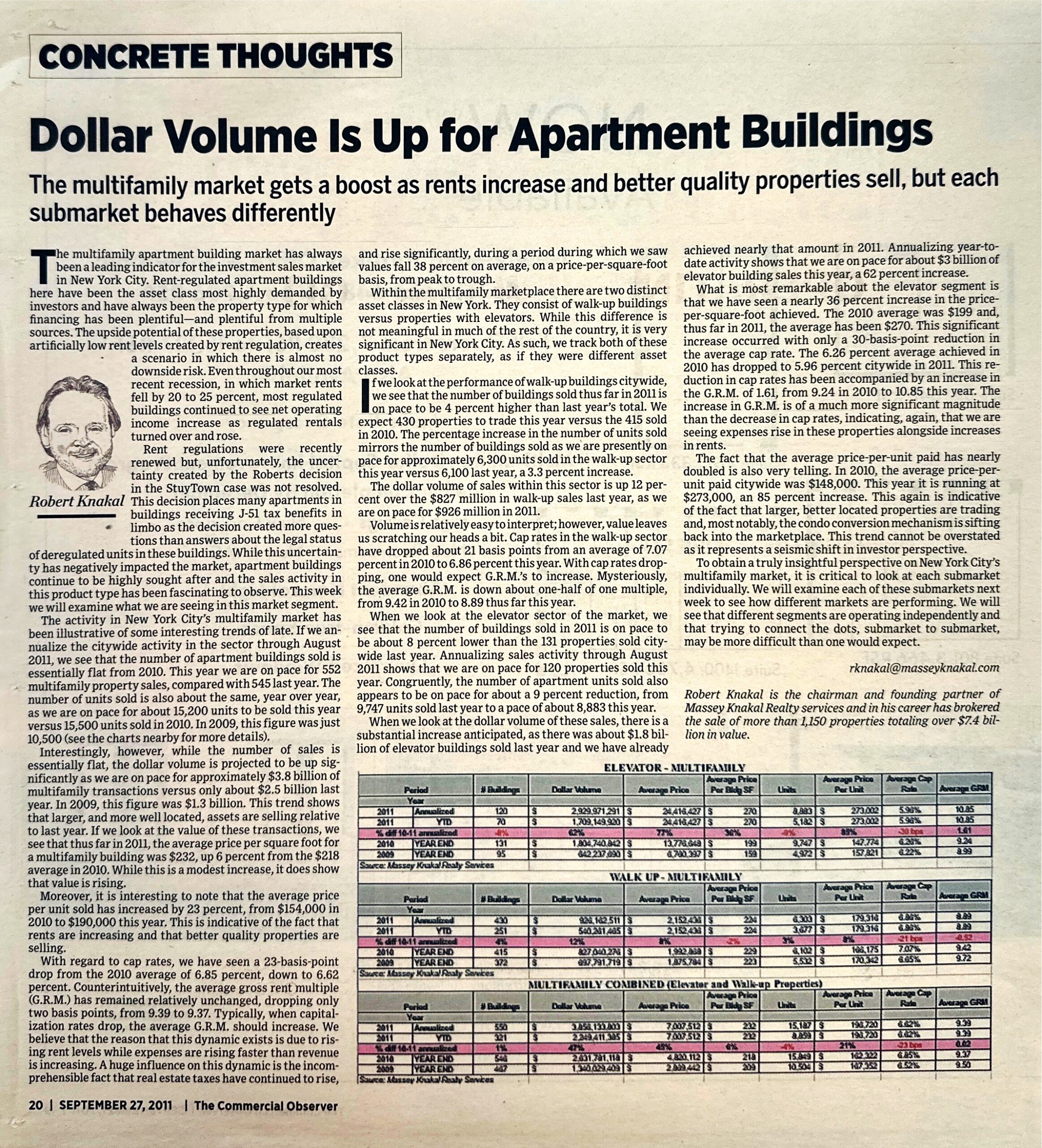 9-27 Dollar Volume Is Up for Apartment Buildings - Sept 27 2011