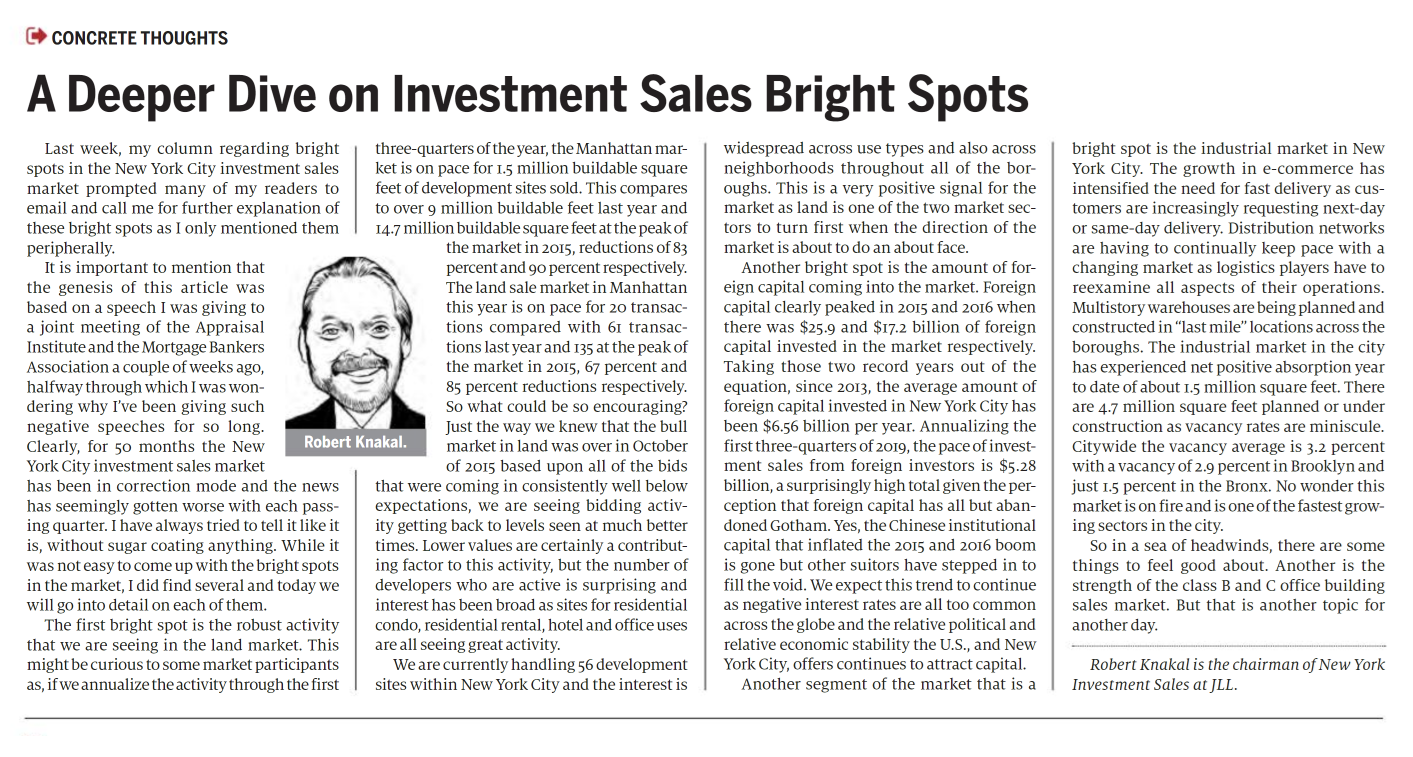 A Deeper Dive on Investment Sales Bright Spots - November 19,2019