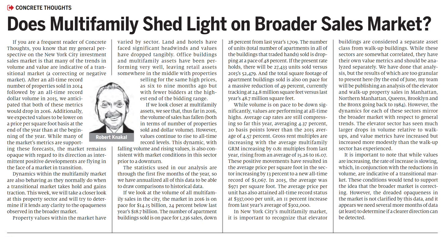 Does Multifamily Shed Light on Broader Sales Market - June 22,2016