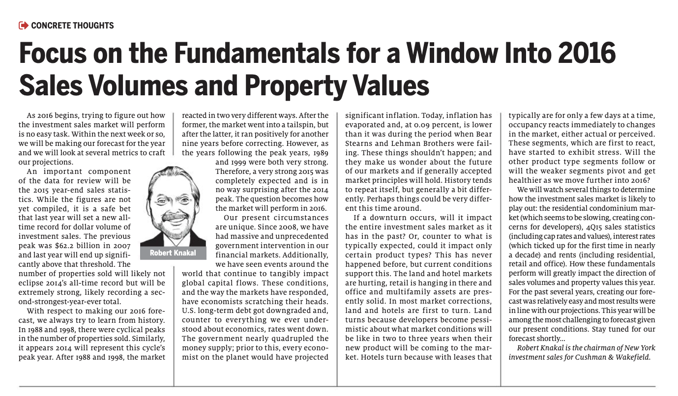 Focus on the Fundamentals for a Window Into 2016 Sales Volume and Property Values - Jan 6 2016