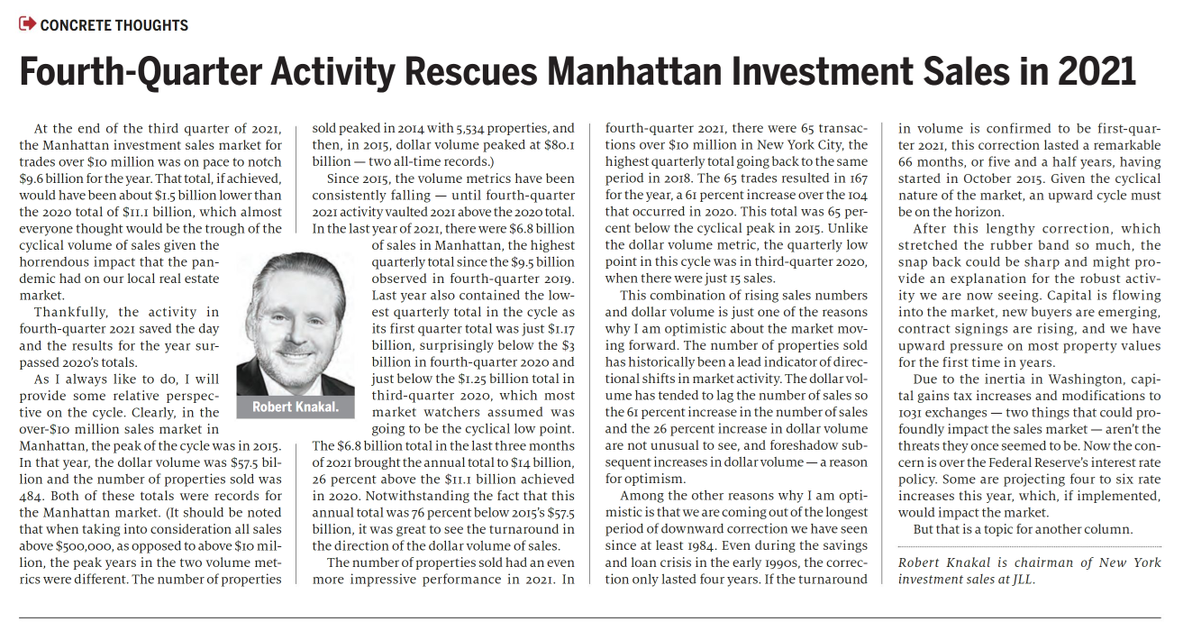 Fourth Quarter Activity Rescues Manhattan Investment Sales in 2021 February 82022