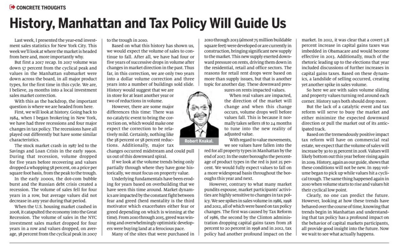 History, Manhattan and Tax Policy Will Guide Us - February 7,2018