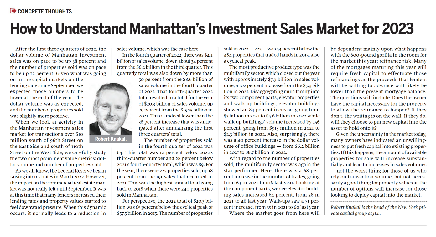 How to Understand Manhattan’s Investment Sales Market for 2023 - February 7,2023