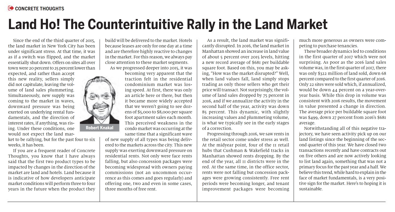 Land Ho The Counterintuitive Rally in the Land Market - May 24,2017