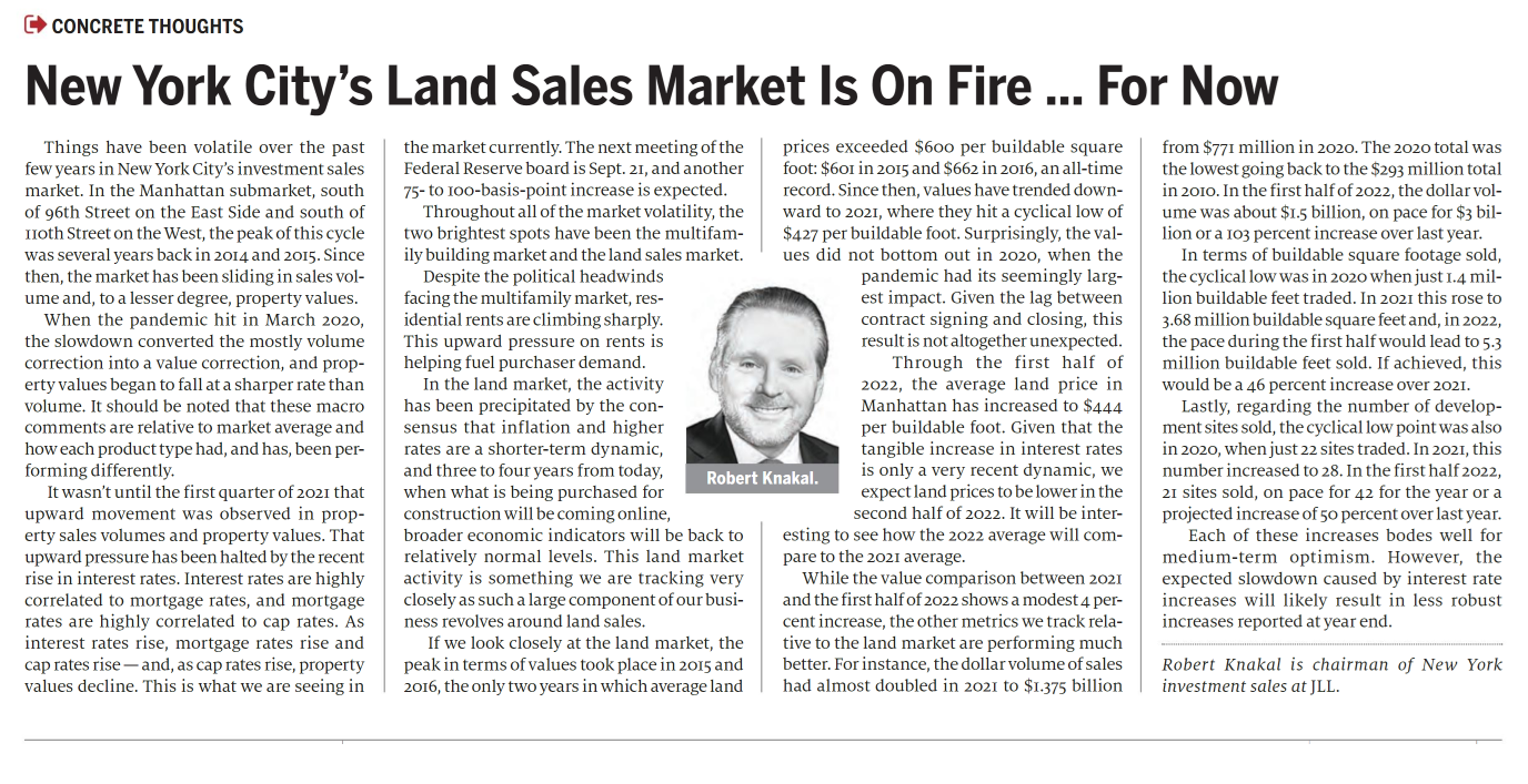 New York City’s Land Sales Market Is On Fire … For Now - September 20,2022