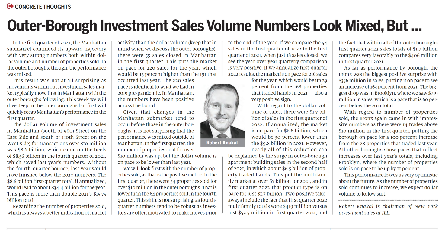 Outer Borough Investment Sales Volume Numbers Look Mixed But. May 172022