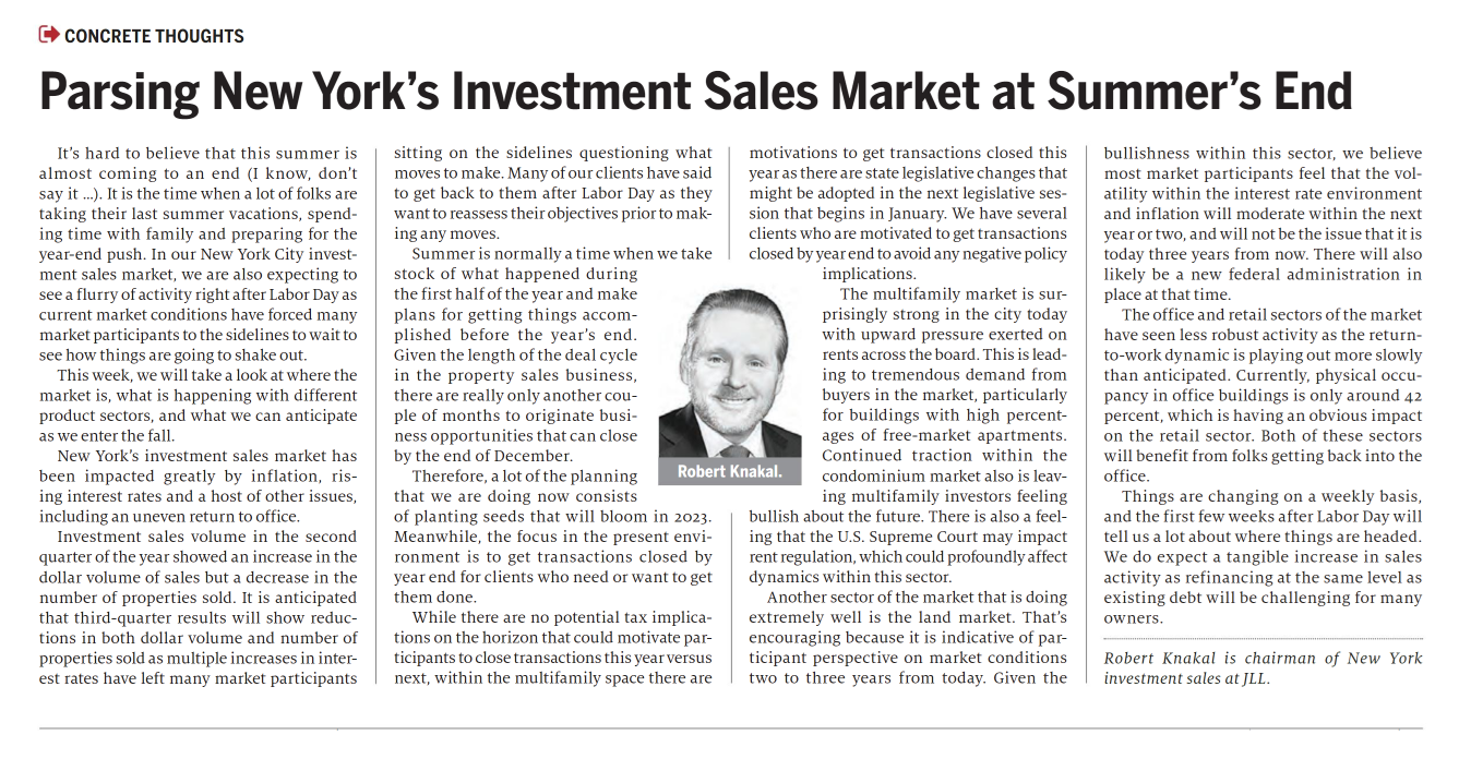 Parsing New York_s Investment Sales Market at Summer_s End - August 9,2022