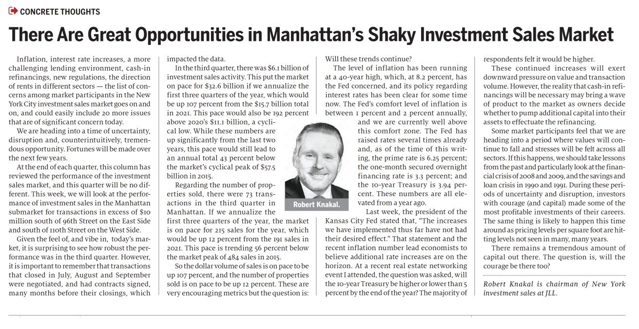 There Are Great Opportunities in Manhattan’s Shaky Investment Sales Market - October 18,2022