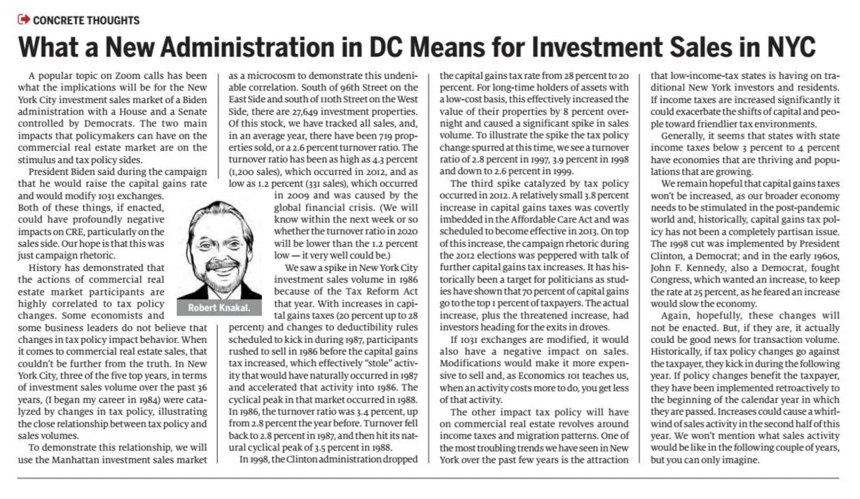 What a New Administration in DC Means for Investment Sales in NYC - January 26,2021