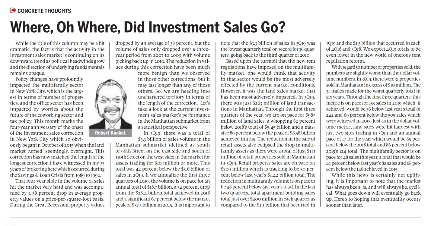 Where, Oh Where, Did Investment Sales Go - October 15,2019