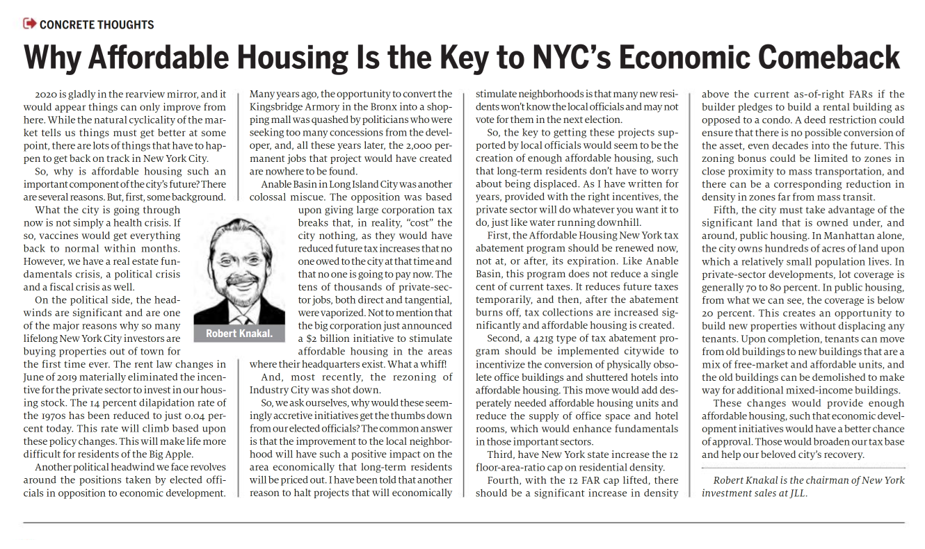Why Affordable Housing Is the Key to NYC’s Economic Comeback - January 12,2021