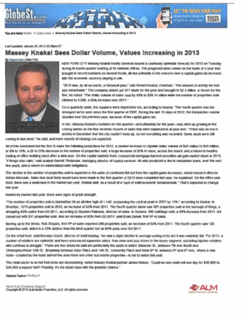 massey knakal sees dollar volume values increasing in 2013