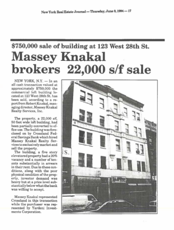 new york real estate journal massey knakal brokers 22000 sf sale 750000 123 west 28th st