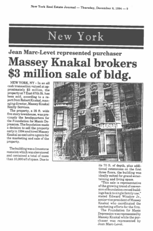 ny real estate journal december 1994 massey knakal brokers 3 million sale