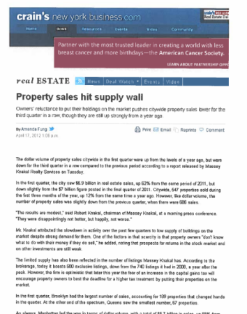 property sales hit supply wall